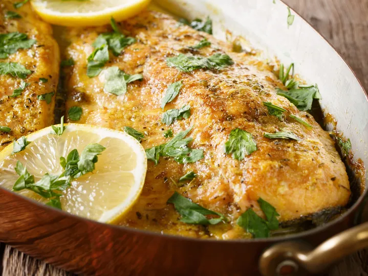Lemon butter trout prepared for banquet dining